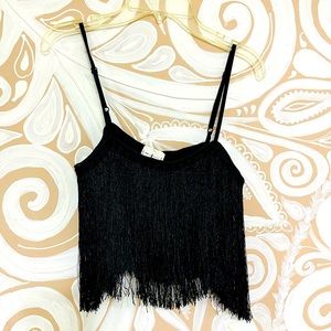 Black fringe crop top